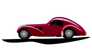 Sıcak, koyu kırmızı bir araba. Klasik süper lüks araba. Baskı, poster ve çizimler için vektör resmi.