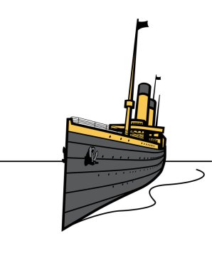 Transatlantik gemi yolculuğu. Eski bir okyanus gemisi. Baskı, poster ve çizimler için biçimlendirilmiş resim.