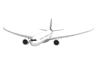 Airbus A330-900 havalanıyor. Modern bir yolcu uçağı. İzler, poster ve çizimler için izole edilmiş resim.