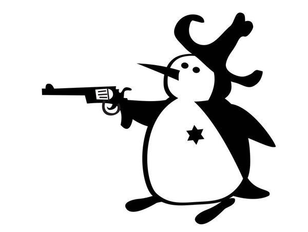 The life of penguins. Penguin in the wild west. Texas ranger is a real lawman. Comic character. Vector image for prints, poster and illustrations.