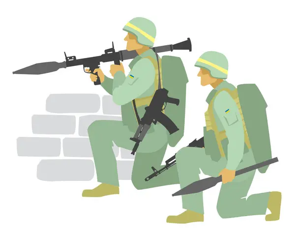 Ukrainische Truppen Panzerabwehrmannschaft Mit Rpg Granatwerfer Vektorbild Für Illustrationen — Stockvektor