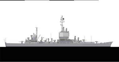 USS LONG BEACH CGN-9 1961. Birleşik Devletler Donanması nükleer güdümlü füze kruvazörü. Resimler ve bilgi grafikleri için vektör resmi.
