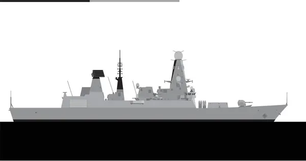 stock vector HMS DARING D32. Royal navy Type 45 guided missile destroyer. Vector image for illustrations and infographics.