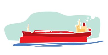 Kargo gemileri. Tanker gemisi. Petrol tankeri. Deniz teslimatı. Baskı, poster ve çizimler için vektör resmi.