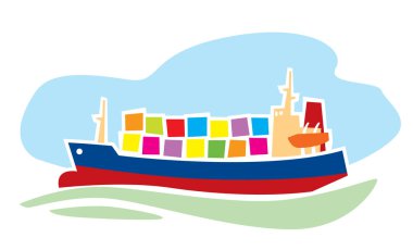 Cargo ships. Medium size container ship. Shipping Containers. Sea delivery. Vector image for prints, poster and illustrations. clipart