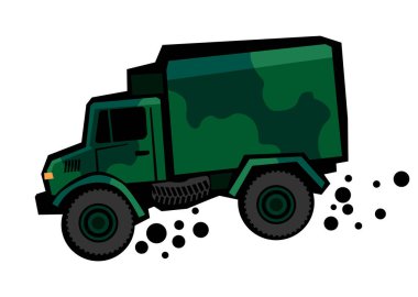 Yeşil kamuflaj. Kamufle edilmiş askeri kamyon. Baskı, poster ve çizimler için biçimlendirilmiş resim.