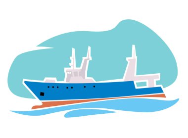 Balıkçı teknesi. Stern balıkçı teknesi. Baskı, poster ve çizimler için vektör resmi.