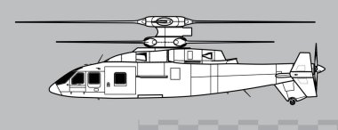 Sikorsky Boeing SB-1 Defiant. Yüksek hızlı helikopter teknolojisi göstericisi. Yan görüş. Resim ve bilgi grafikleri için resim.