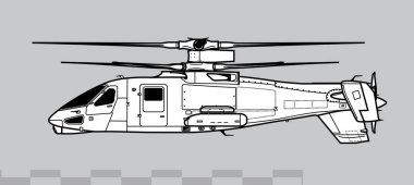 Sikorsky S-97 Raider. Yüksek hızlı helikopter prototipinin vektör görüntüsü. Yan görüş. Resim ve bilgi grafikleri için resim.