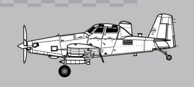 Hava Traktörü OA-1K Sky Warden, AT-802U. Hafif saldırı uçaklarının vektör çizimi. Yan görüş. Resim ve bilgi grafikleri için resim.
