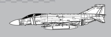 McDonnell Douglas Fantom II FGR Mk2. F-4M. Çoklu savaş uçağının vektör çizimi. Yan görüş. Resim ve bilgi grafikleri için resim.