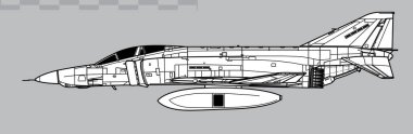 McDonnell Douglas Phantom II RF-4C ve LOROP kapsülü. Taktiksel keşif uçağının vektör çizimi. Yan görüş. Resim ve bilgi grafikleri için resim.