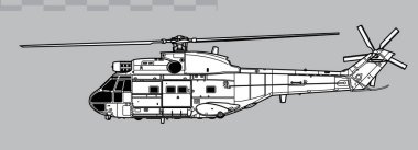 Havaalanı SA 330 Puma. Orta seviye araç helikopterinin vektör çizimi. Yan görüş. Resim ve bilgi grafikleri için resim.