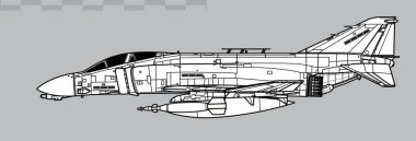McDonnell Douglas F-4D Phantom II ile GBU-10 Paveway lazer güdümlü bomba. Çok yönlü taktik figürün vektör çizimi. Yan görüş. Resim ve bilgi grafikleri için resim.