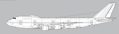 Boeing E-4B Gece Bekçileri. Kıyamet günü uçağı. Stratejik komuta ve kontrol uçaklarının vektör çizimi. Yan görüş. Resim ve bilgi grafikleri için resim.