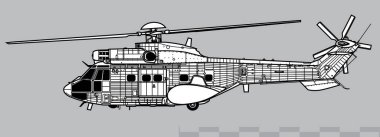 Eurocopter AS332 Super Puma. Yardımcı helikopterin vektör çizimi. Yan görüş. Resim ve bilgi grafikleri için resim.