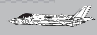 Lockheed Martin F-35C Şimşek II. Taşıyıcı tabanlı çok delikli avcı uçağının vektör çizimi. Yan görüş. Resim ve bilgi grafikleri için resim.