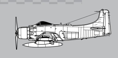 Douglas A-1H Skyraider. Saldırı uçaklarının vektör çizimi. Yan görüş. Resim ve bilgi grafikleri için resim.