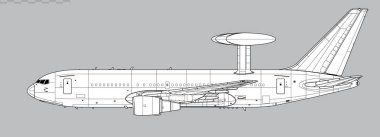 Boeing E-767 AWACS. Hava Uyarı ve Kontrol Sistemi uçağının vektör çizimi. Yan görüş. Resim ve bilgi grafikleri için resim.