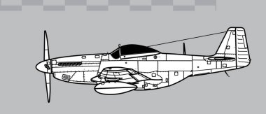 Kuzey Amerika P-51D-5 Mustang. 2. Dünya Savaşı savaş gemisinin vektör çizimi. Yan görüş. Resim ve bilgi grafikleri için resim.