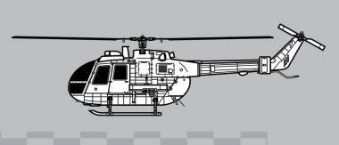 MBB Bo 105P PAH-1. Hafif tanksavar helikopterinin vektör çizimi. Yan görüş. Resim ve bilgi grafikleri için resim.