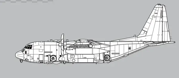 Lockheed AC-130J Ghostrider ve GBU-39 Küçük Çaplı Bomba. SOF ekipleri için hava destek gemisini kapatın. Yan görüş. Resim ve bilgi grafikleri için resim.
