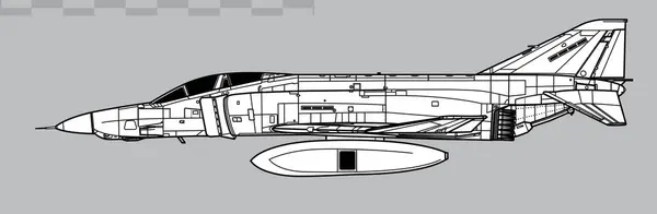 McDonnell Douglas Phantom II RF-4C ve LOROP kapsülü. Taktiksel keşif uçağının vektör çizimi. Yan görüş. Resim ve bilgi grafikleri için resim.
