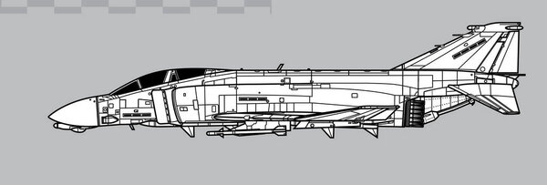 McDonnell Douglas F-4B Phantom II. Vector drawing of carrier based interceptor. Side view. Image for illustration and infographics.