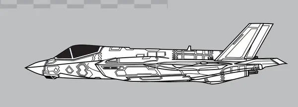 Lockheed Martin F-35A Şimşek II. Gizemli çok delikli avcı uçağının vektör çizimi. Yan görüş. Resim ve bilgi grafikleri için resim.