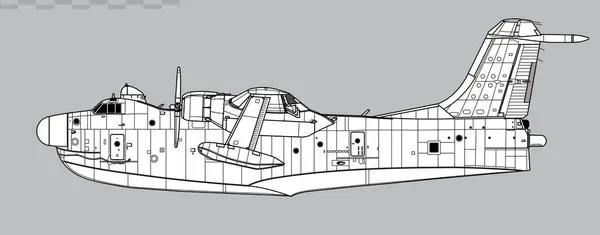 Stock vector Martin P5M-2 Marlin. Vector drawing of patrol flying boat. Side view. Image for illustration and infographics.