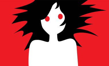 Parlak duygu. Bir duygu patlaması. Heyecan içindeki bir kadının stilize edilmiş görüntüsü. Baskı, poster ve çizimler için vektör resmi.