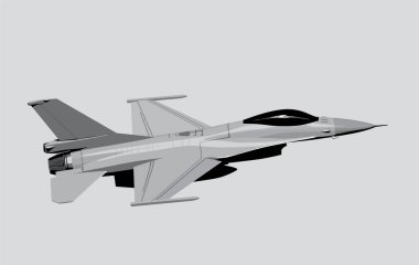Lockheed Martin F-16 Savaşan Şahin. Modern bir jet uçağının stilize edilmiş görüntüsü. Baskı, poster ve çizimler için vektör resmi.