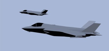 Modern bir askeri uçağın stilize edilmiş çizimi. Baskı, poster ve çizimler için vektör resmi.