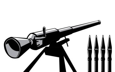 KMS-9 Kopyo. Anti-tank tepkisiz tüfek ve cephane. Baskı, poster ve çizimler için vektör resmi.