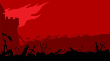 Orta Çağ. Kaleye saldırı. - Saldırı. Uzun bir kuşatmanın finali. Baskı, poster ve çizimler için vektör resmi.