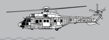 Eurocopter AS532 Cougar, Airbus Helicopters H215M. Vector drawing of medium utillity helicopter. Side view. Image for illustration and infographics. clipart