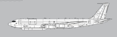 Northrop Grumman E-8C Eklem Yıldızları. Yer gözetimi, komuta ve kontrol uçaklarının vektör çizimi. Yan görüş. Resim ve bilgi grafikleri için resim.