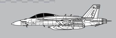 Boeing EA-18G Hırıltısı. Elektronik savaş uçaklarının vektör çizimi. Yan görüş. Resim ve bilgi grafikleri için resim.