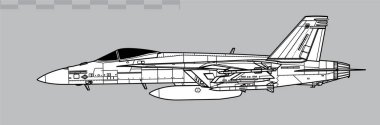 Boeing FA-18E Super Hornet. Çoklu savaş uçağının vektör çizimi. Yan görüş. Resim ve bilgi grafikleri için resim.