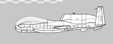 Northrop Grumman RQ-4 Global Hawk. İzleme araçlarının vektör çizimi. Yan görüş. Resim ve bilgi grafikleri için resim.