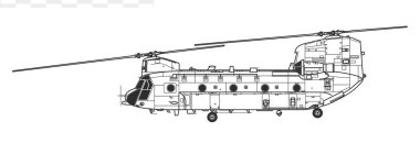 Boeing CH-47 Chinook, Chinook HC1. Taşıma helikopterinin vektör çizimi. Yan görüş. Resim ve bilgi grafikleri için resim.