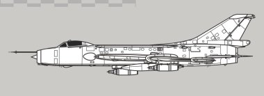 Sukhoi Su-7B Fitter-A. Vector drawing of fighter-bomber aircraft. Side view. Image for illustration and infographics. clipart