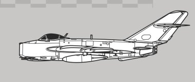 Mikoyan MIG-17 Fresco A. Vector ilk jet uçağını çiziyor. Yan görüş. Resim ve bilgi grafikleri için resim.