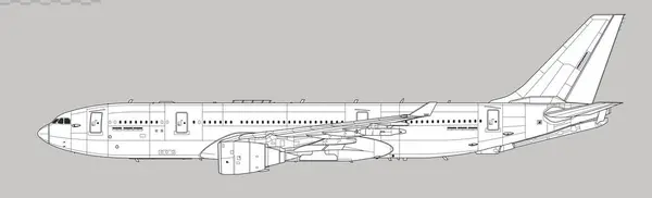Airbus KC-30. A330MRTT. Hava yakıt tankeri ve nakliye uçağının vektör çizimi. Yan görüş. Resim ve bilgi grafikleri için resim.