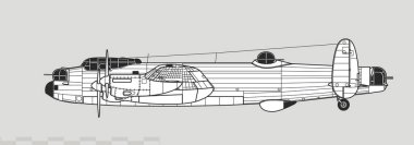 Avro Lancaster. Vector drawing of WW2 heavy bomber. Side view. Image for illustration and infographics. clipart