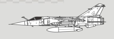 Dassault Mirage F1. Çok yönlü avcı uçağının vektör çizimi. Yan görüş. Resim ve bilgi grafikleri için resim.