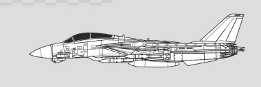 Grumman F-14 Tomcat with AIM-54 Phoenix missiles. Vector drawing of navy supersonic fighter. Side view. Image for illustration and infographics. clipart