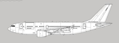 Airbus CC-150 Polaris. Hava yakıt tankeri ve nakliye uçağının vektör çizimi. Yan görüş. Resim ve bilgi grafikleri için resim.