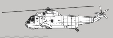 Sikorsky SH-3 Deniz Kralı. Çoklu donanma helikopterinin vektör çizimi. Yan görüş. Resim ve bilgi grafikleri için resim.
