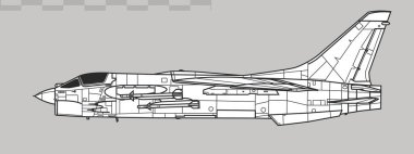 F-8 Crusader 'da. Süpersonik donanma savaşçısının vektör çizimi. Yan görüş. Resim ve bilgi grafikleri için resim.